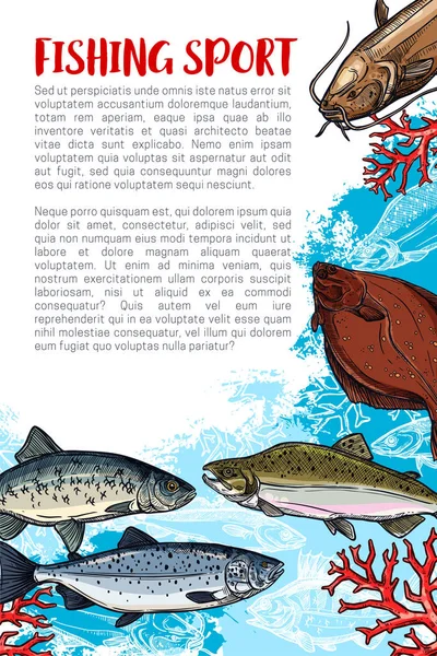 Disegno di pesca sportiva poster con pesce di mare — Vettoriale Stock