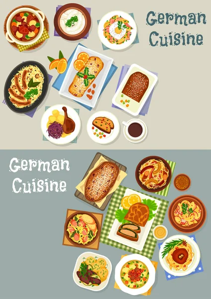 독일 요리 축제 저녁 아이콘 세트 디자인 — 스톡 벡터