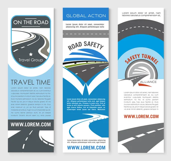 Conjunto de banners rodoviários para design de viagens e transportes — Vetor de Stock