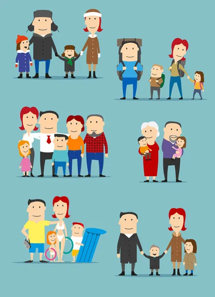 Familienaktivitäten Zeichentrickfiguren gesetzt — Stockvektor