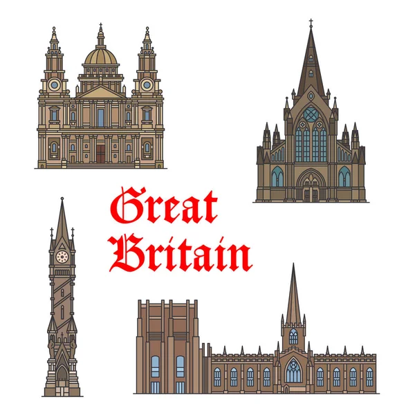 Conjunto de iconos de viaje británicos de arquitectura — Vector de stock