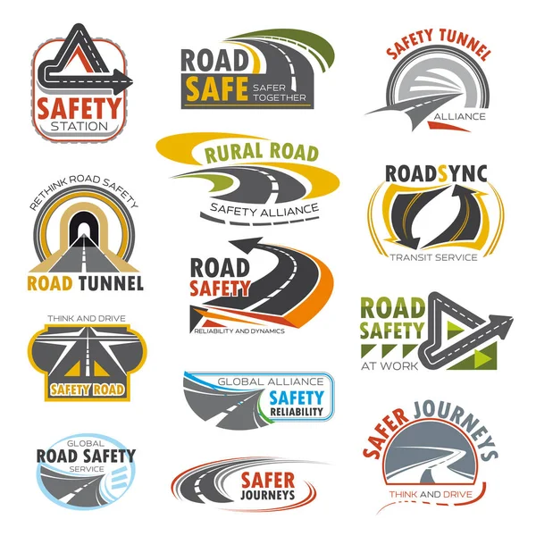 Carretera de carretera, vuelta de autopista, cruce icono conjunto — Archivo Imágenes Vectoriales