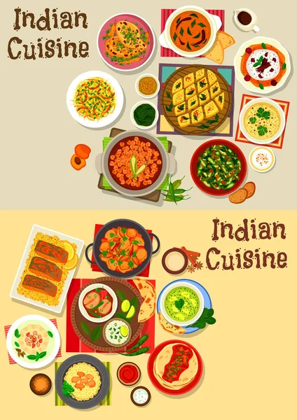 Indisk mat Ikonuppsättning hälsosam middag design — Stock vektor