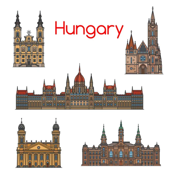 Венгерский набор иконок для путешествий — стоковый вектор