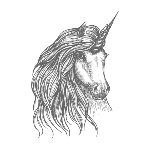 Unicorno fantastico schizzo di cavallo per il disegno del tatuaggio — Vettoriale Stock