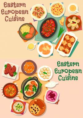 Doğu Avrupa mutfağı et yemek Icon set