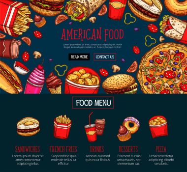 Paket servisi olan restoran yemekleri ve içki ile fast food menü