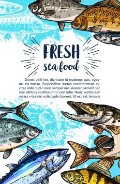 Seafood and freshwater fish sketch banner clipart