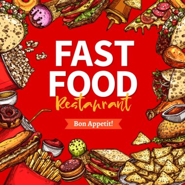 Fast food restaurant sketch poster for menu design clipart