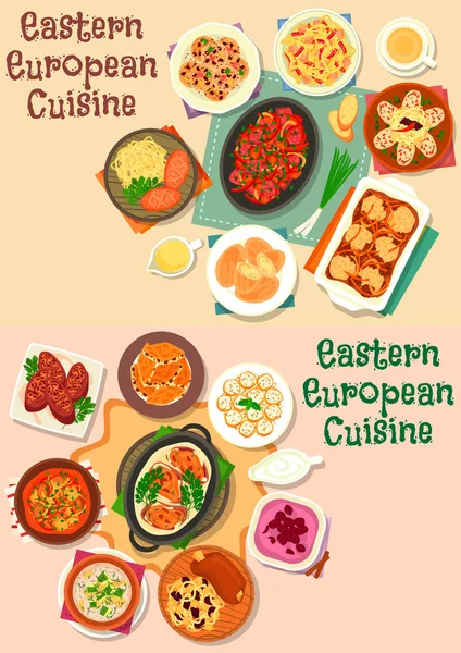 Eastern-european cuisine meat lunch icon set — Stock Vector