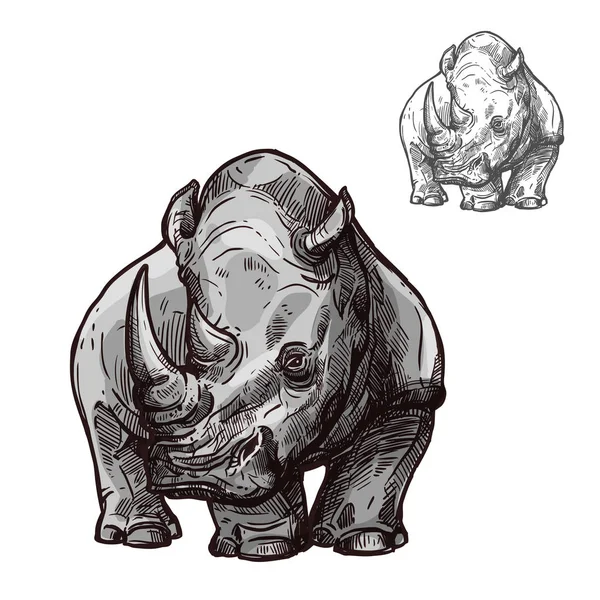 Rhino croquis isolé animal de rhinocéros africains — Image vectorielle