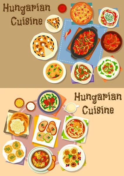 Conjunto de iconos de cocina húngara para el diseño de alimentos — Vector de stock