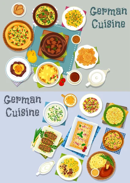 German cuisine lunch icon set with meat dishes — Stock Vector