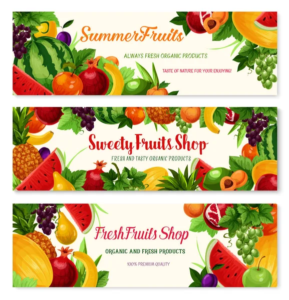 Fresh fruit cartoon banner for food, drink design - Stock Image - Everypixel