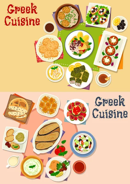 Cozinha grega ícone de menu de almoço definido para design de alimentos —  Vetores de Stock