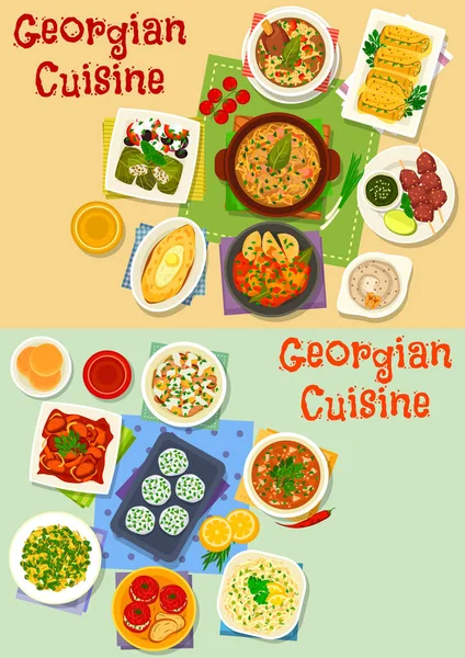 Gürcü mutfağı yemek simgesi için gıda tasarım seti — Stok Vektör