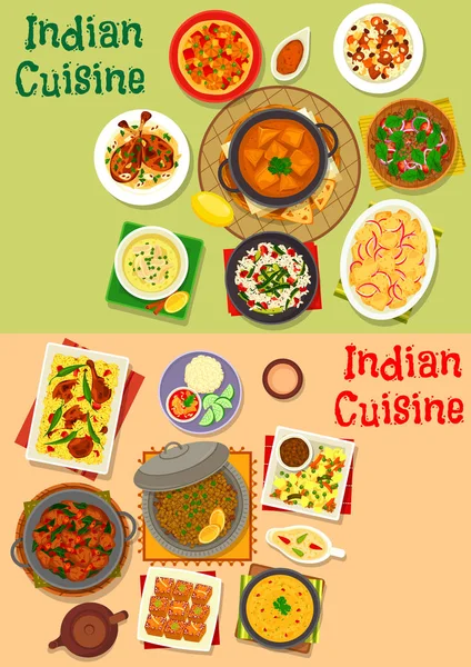 Indian cuisine dinner dishes menu icon set design — Stock Vector