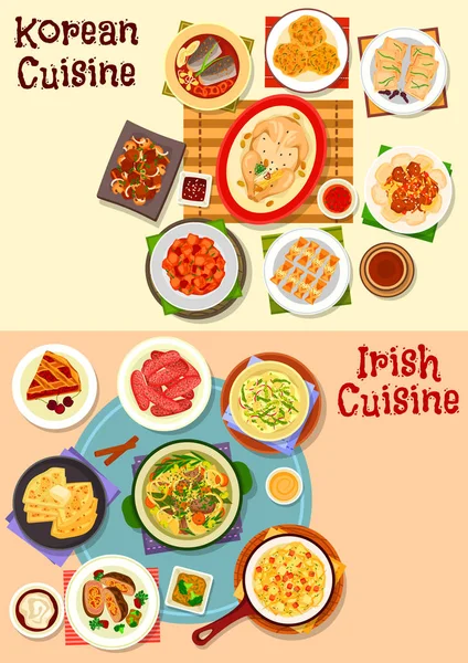 Корейська та ірландської кухонь вечерю значок сценографія — стоковий вектор