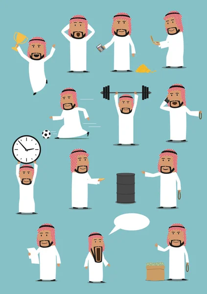 Arabisk affärsman i nationella kläder cartoon set — Stock vektor