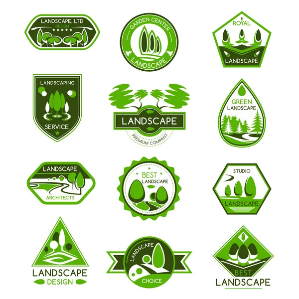 Odznaka projekt krajobraz zestaw park i ogród drzewa — Wektor stockowy