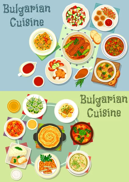 Cocina búlgara platos de comida saludable icono conjunto — Vector de stock