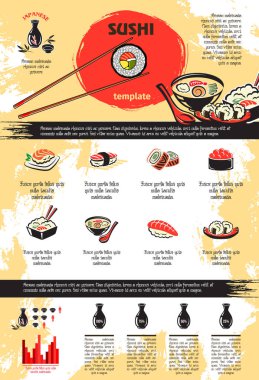 Vektör infographics Japon suşi deniz ürünleri için