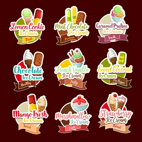 Ice cream desserter vektor klistermärken — Stock vektor