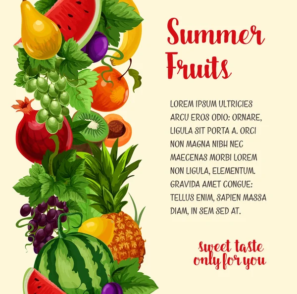 Cartel vectorial con frutas tropicales frescas de verano — Archivo Imágenes Vectoriales