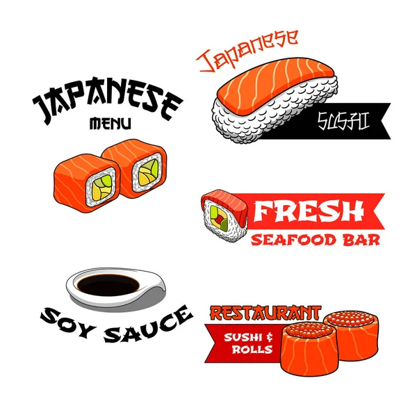 Iconos vectoriales para restaurante japonés o bar de sushi — Vector de stock