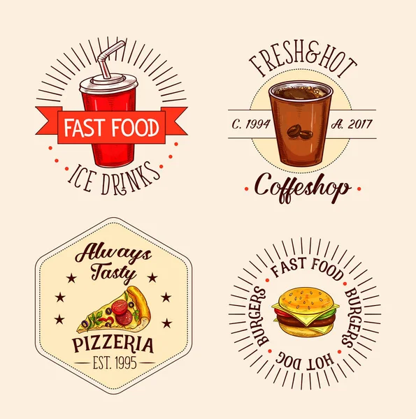 Iconos vectoriales de bebidas y aperitivos de comida rápida — Vector de stock