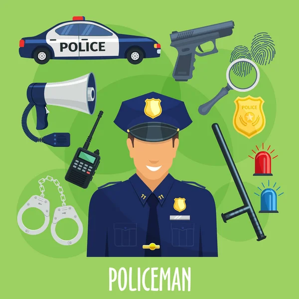 Vector poster van politieagent bezetting items — Stockvector