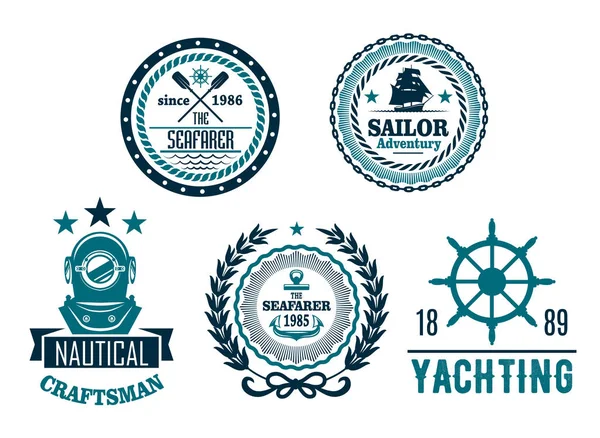 Vector set of nautical anchor or marine helm icons — Stock Vector