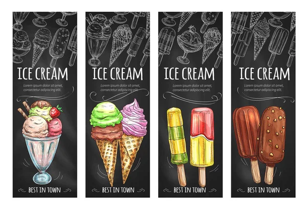 Vector banners instellen voor verse desserts ijs — Stockvector