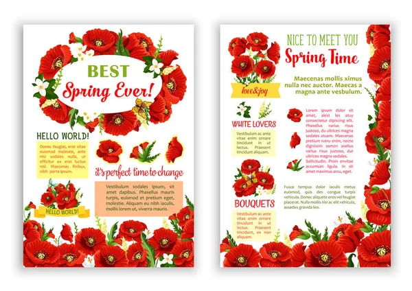 Векторный весенний плакат букета красных маковых цветов — стоковый вектор