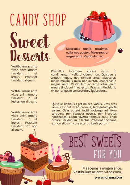 Vector poster for candy shop pastry desserts — Stock Vector