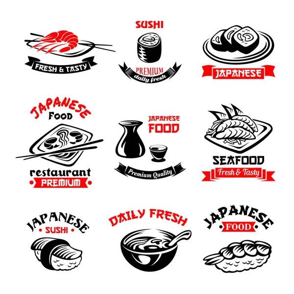 Vector icons for Japanese sushi food restaurant — Stock Vector
