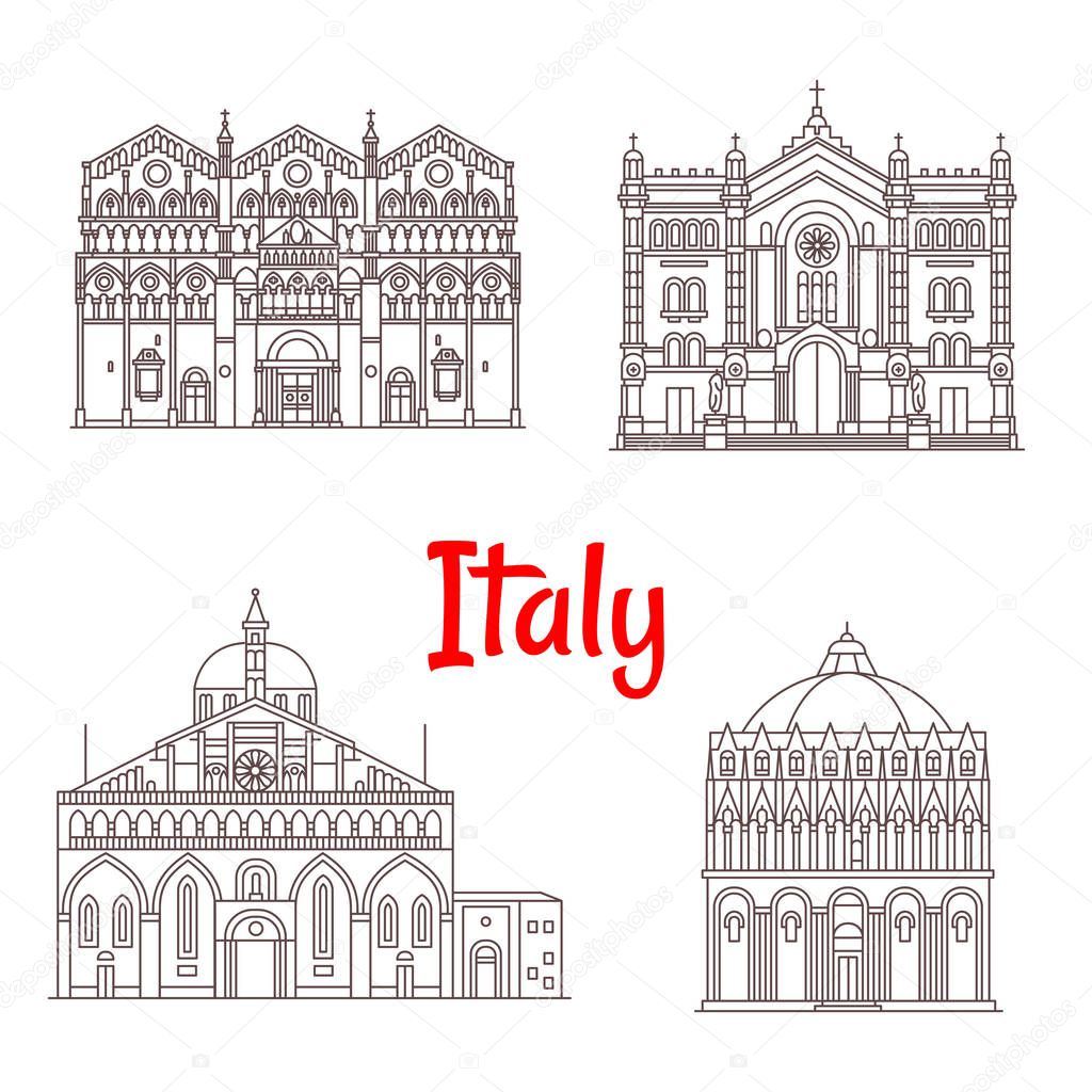 Monumentos de arquitectura italiana Italia vector iconos — Vector de