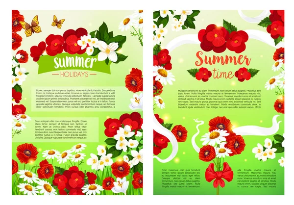 Verão florescendo flores vetor feriado cartaz — Vetor de Stock