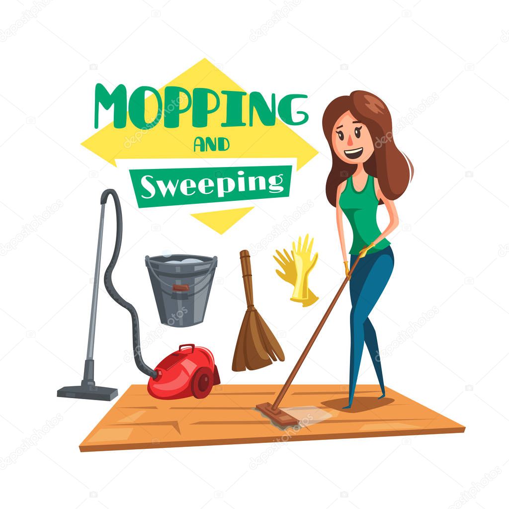 House mopping and sweeping vectro poster