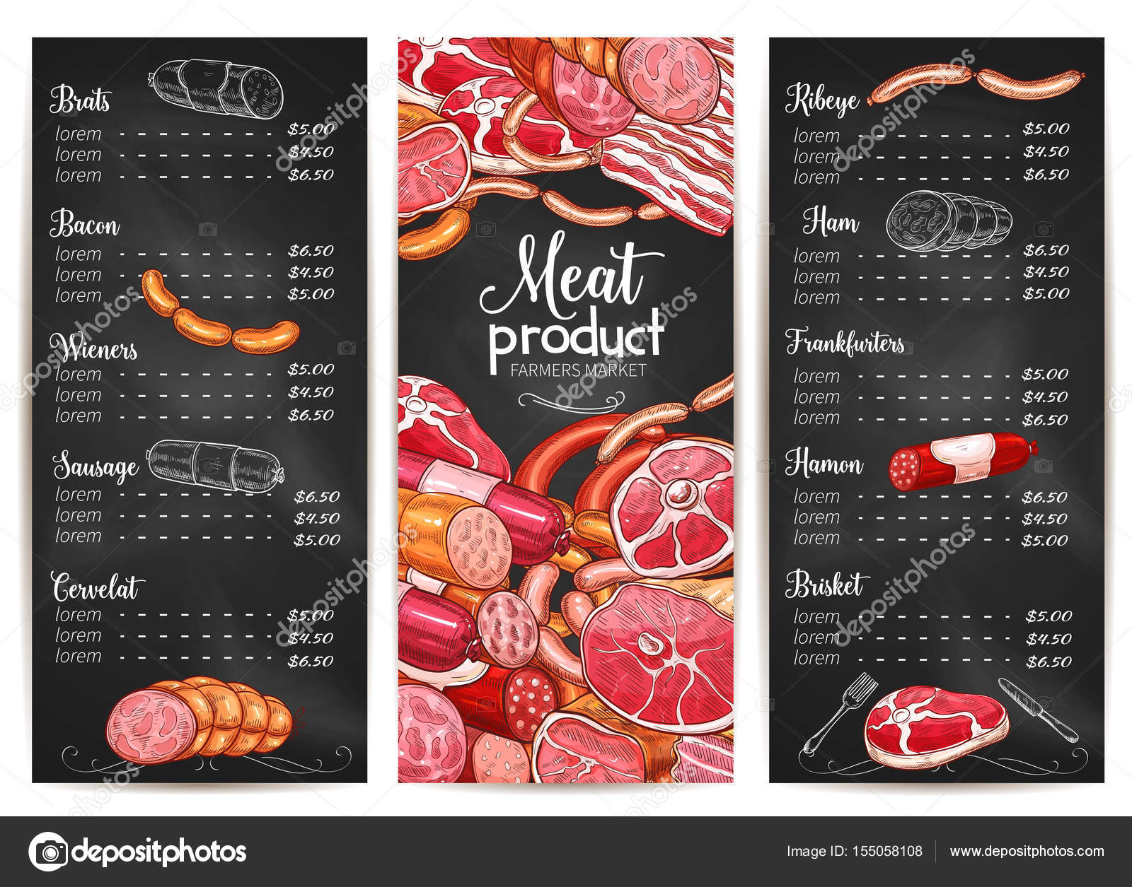 Kasaplık salonu et için vektör menü veya fiyat listesi Vektörel çizim