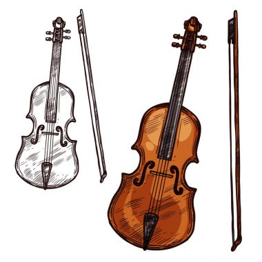 Vector sketch violin contrabass music instrument clipart