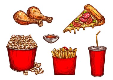Vektör çizim simgeler lokanta aperatifler ve içecekler