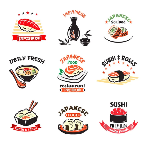 Set di icone vettoriali del ristorante giapponese di sushi — Vettoriale Stock