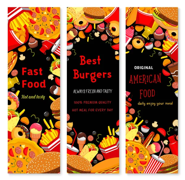 Conjunto de pancartas de comida rápida vectorial para restaurante — Vector de stock