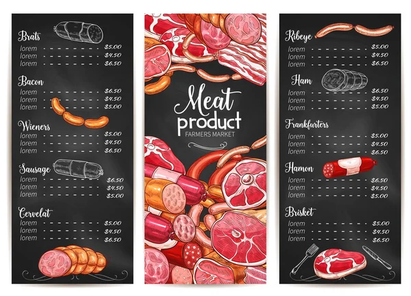 屠宰车间肉向量菜单或价格列表 — 图库矢量图片