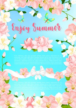 Yaz çiçek açan çiçekler tebrik posteri vektör