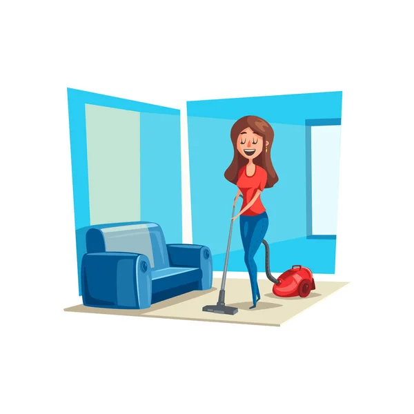 Habitación mujer de limpieza en casa vector cartel — Vector de stock