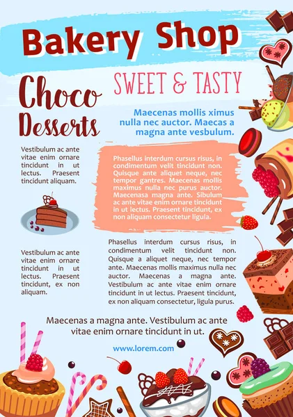 Αφίσα διάνυσμα κατάστημα αρτοποιίας επιδόρπιο γλυκά — Διανυσματικό Αρχείο