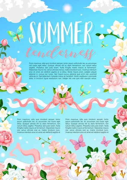 Sommer Zeit Blumen Vektor Blumen Poster — Stockvektor
