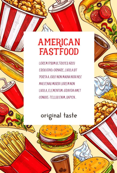 Posiłki w restauracji Fast food i przekąski wektor plakat — Wektor stockowy